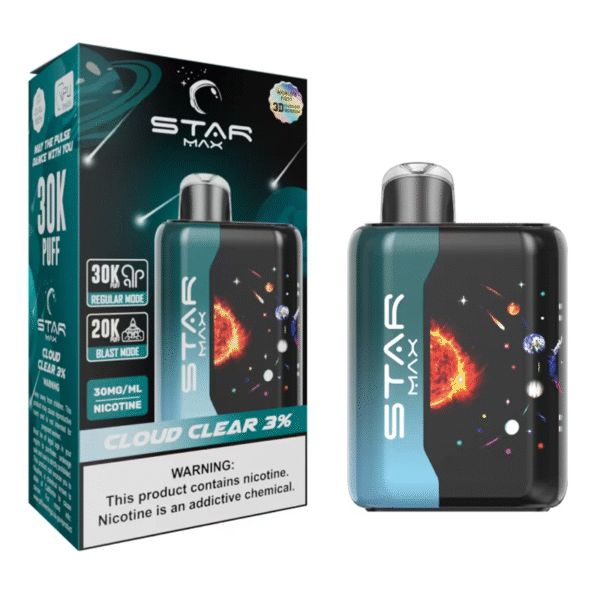 STARMAX GALAXY DISPOSABLE 30000PF CLOUD CLEAR 3% - BOX OF 5 (20000PF BLAST MODE)