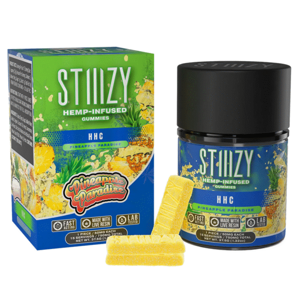 STIIIZY HEMP INFUSED GUMMY 750MG HHC PINEAPPLE PARADISE 15CT JAR-BOX OF 10 JAR