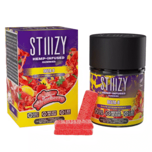 STIIIZY HEMP INFUSED GUMMY 1500MG DELTA 8 SOUR STRAWBERRY 15CT JAR-BOX OF 10 JAR