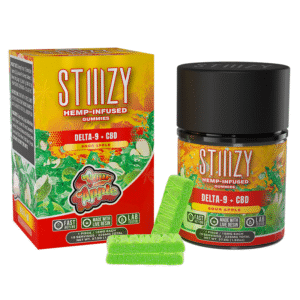 STIIIZY HEMP INFUSED GUMMY 225MG DELTA 9 CBD SOUR APPLE 15CT JAR-BOX OF 10 JAR