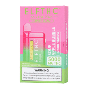 ELFTHC D8 LIVE RESIN ELDARIN BLEND DISPOSABLE THC5000MG SOUR APPLE BUBBLE (HYBRID / INDICA) -BOX OF 5