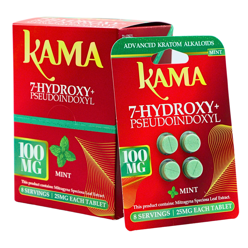 KAMA 7-HYDROXY + PSEUDOINDOXYL KRATOM MINT 4CT PACK 100MG -BOX OF 10 PACK