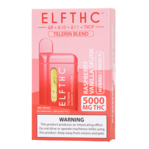 ELFTHC D8 D10 D11 THCP TELERIN BLEND DISPOSABLE THC5000MG RASPBERRY VANILLA SKUNK (HYBRID / INDICA) -BOX OF 5
