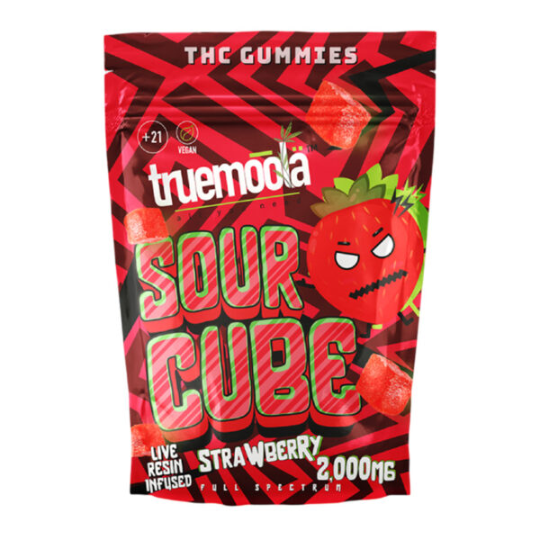 TRUEMOOLA THC GUMMIES SOUR CUBE STRAWBERRY 2000MG 10 GUMMIES PK - BOX OF 10