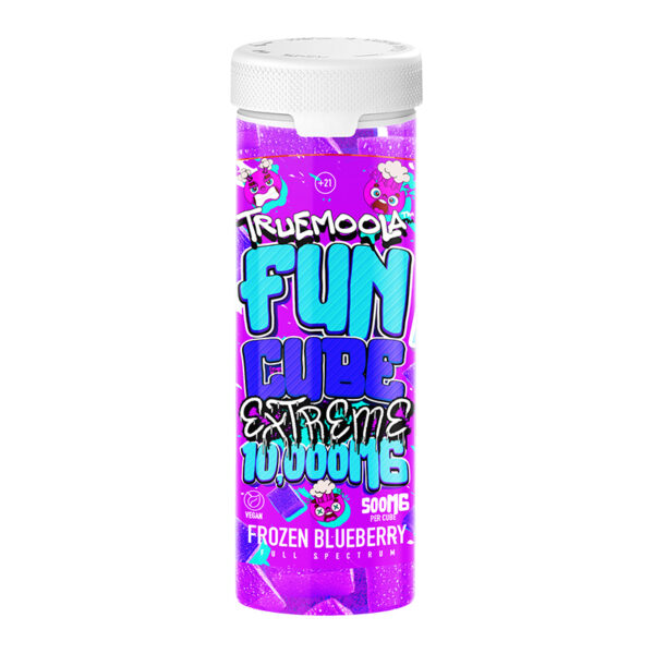 TRUEMOOLA EXTREME THC BLEND FUN CUBE EXTREME GUMMIES 10000MG FROZEN BLUEBERRY 20CT JAR