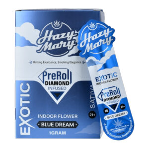 HAZY MARY THC-A EXOTIC DIAMOND INFUSED PRE ROLLS 1GM BLUE DREAM (SATIVA) -BOX OF 40