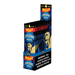 ZIG ZAG 4PK RILLO SIZE 4 CIGAR WRAPS BLUE - BOX OF 15 POUCHES