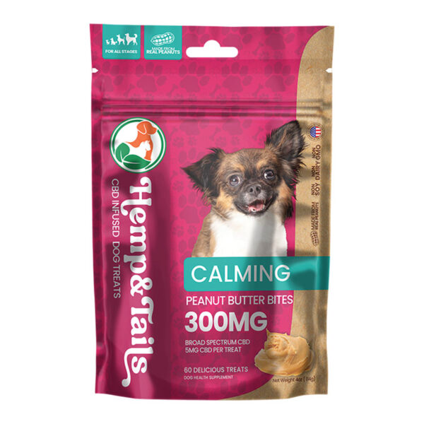 HEMP & TAILS CBD INFUSED DOG TREATS CALMING PEANUT BUTTER BITES 300MG- PACK OF 60