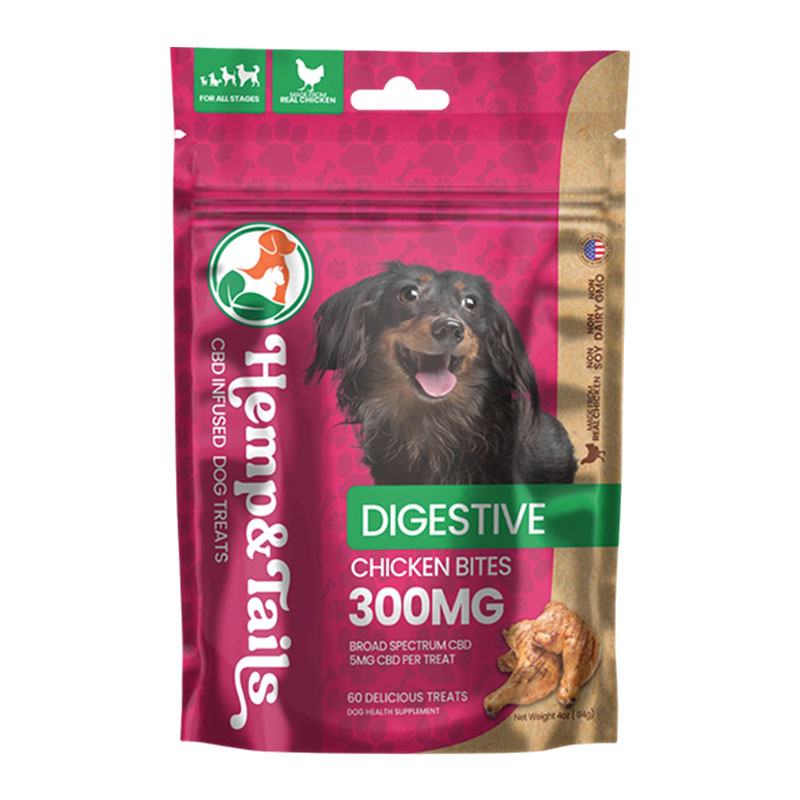 HEMP & TAILS CBD INFUSED DOG TREATS DIGESTIVE CHICKEN BITES 300MG- PACK OF 60