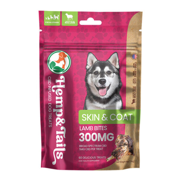 HEMP & TAILS CBD INFUSED DOG TREATS SKIN & COAT LAMB BITES 300MG- PACK OF 60