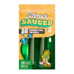 SCHMACK SAUCED 3G DIAMOND THCA PRE ROLLS GELATO INDICA 2PK - BOX OF 10