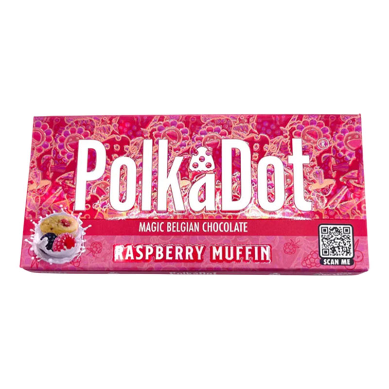 POLKA DOT RASPBERRY MUFFIN MUSHROOM MAGIC BLEND CHOCOLATE BAR - BOX OF 10