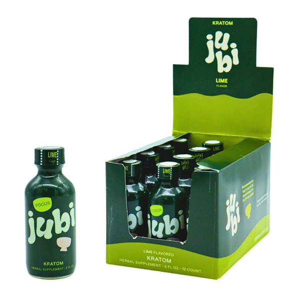 JUBI HERBAL SUPPLEMENT KRATOM SHOTS LIME FLAVORED 2FL OZ(60ML) BOTTLE - BOX OF 12