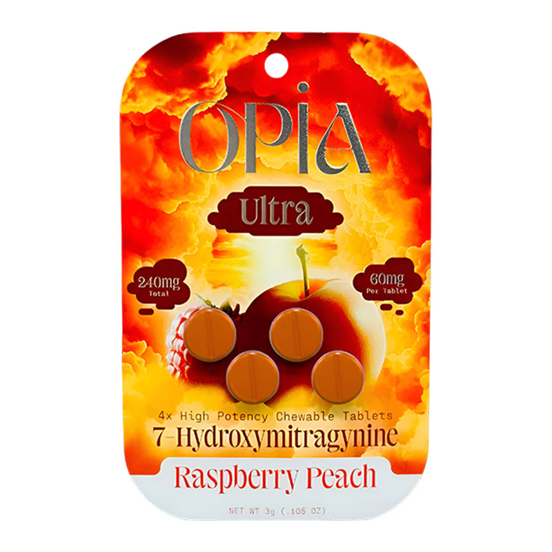 OPIA 7-HYDROXYMITRAGYNINE CHEWABLE TABLETS RASPBERRY PEACH 240MG 4CT (60MG PER TABLET) - BOX OF 10