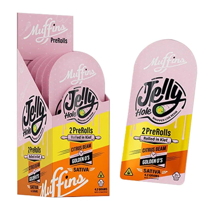 MUFFINS JELLY HOLE 2 PREROLL ASSORTED-4.2 GRAMS-CITRUS BEAM-GOLDEN O'S SATIVA- BOX OF 5