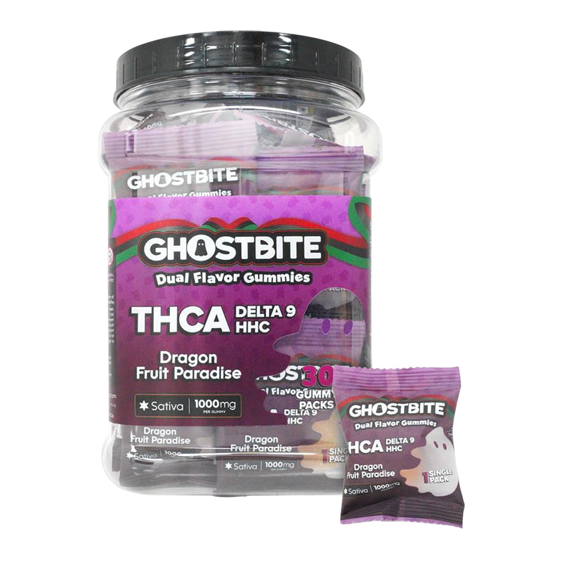 GHOST BITE THCA HHC DELTA 9 DRAGON FRUIT PARADISE SATIVA 1000MG- JAR OF 30
