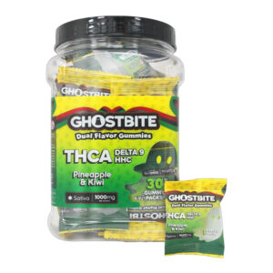 GHOST BITE THCA HHC DELTA 9 PINEAPPLE &KIWI SATIVA 1000MG- JAR OF 30