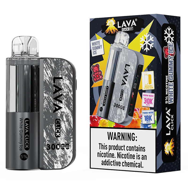 LAVA CLICK KIT DISPOSABLE & POWER BANK 30K WHITE GUMMY ICE 5%- BOX OF 5