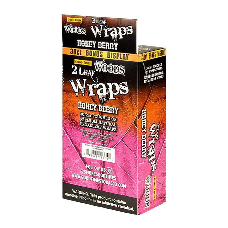 SWEET WOODS LEAF WRAPS HONEY BERRY 2 PACK - BOX OF 30