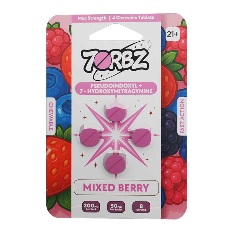 7ORBZ 7-HYDROXYMITRAGYNINE CHEWABLE TABLETS MIXED BERRY 50MG 4CT - BOX OF 10 PACK