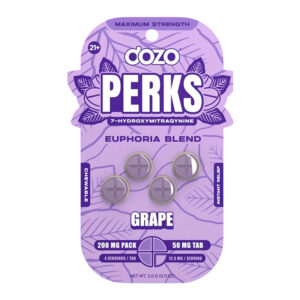 DOZO PERKS 7-HYDROXYMITRAGYNINE CHEWABLE TABLETS EUPHORIA BLEND GRAPE 200MG 4CT (50MG PER TABLET) - BOX OF 10