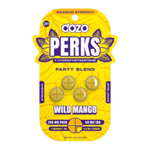 DOZO PERKS 7-HYDROXYMITRAGYNINE CHEWABLE TABLETS PARTY BLEND WILD MANGO 200MG 4CT (50MG PER TABLET) - BOX OF 10