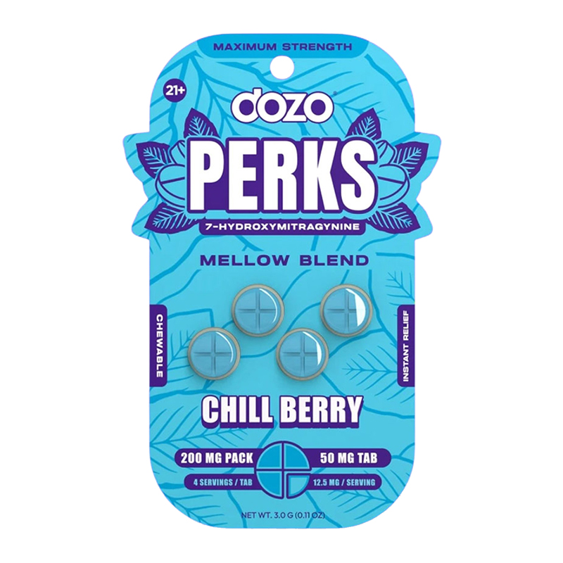 DOZO PERKS 7-HYDROXYMITRAGYNINE CHEWABLE TABLETS  200MG 4CT (50MG PER TABLET) - BOX OF 10