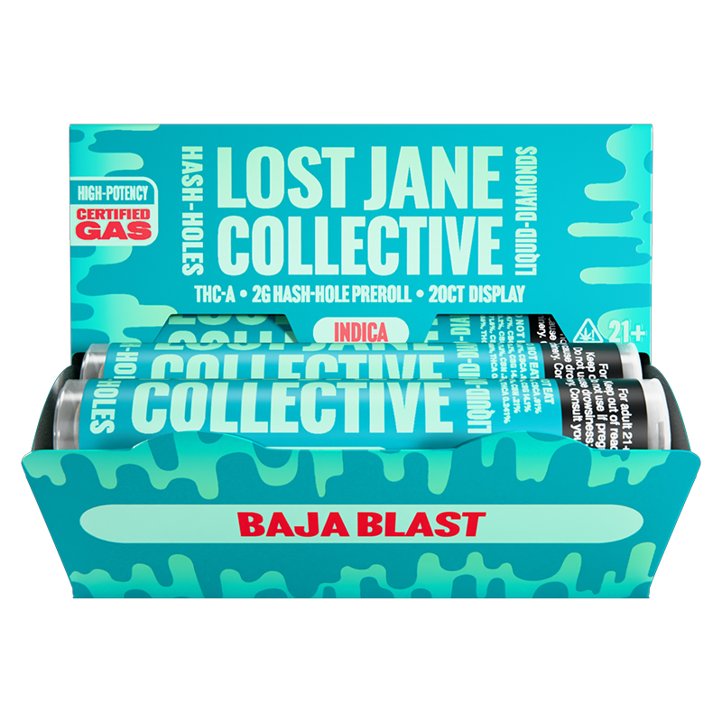 LOST JANE COLLECTIVE THCA 2G HASH HOLE PREROLL INDICA BAJA BLAST - BOX OF 20