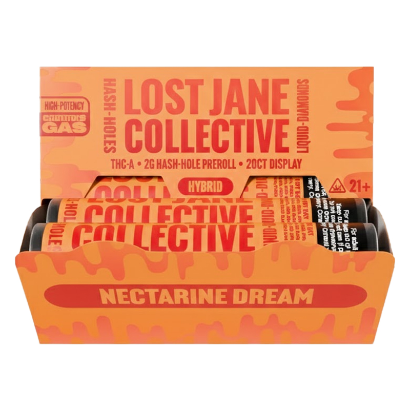 LOST JANE COLLECTIVE THCA 2G HASH HOLE PREROLL HYBRID NECTARINE DREAM - BOX OF 20