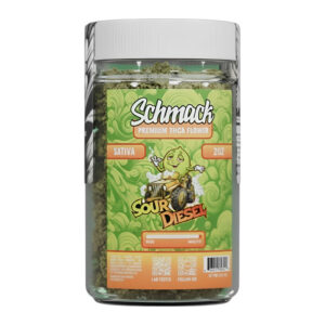 SCHMACK PREMIUM THCA FLOWER SOUR DIESEL SATIVA 2 OZ GLASS JAR