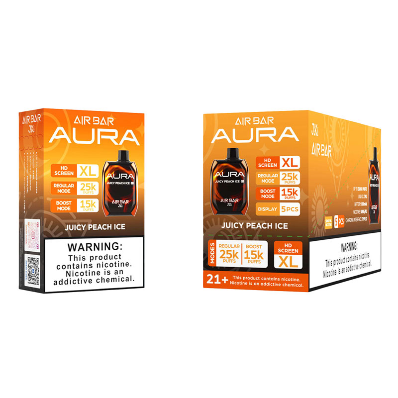AIR BAR AURA 25K JUICY PEACH ICE 5% - BOX OF 5