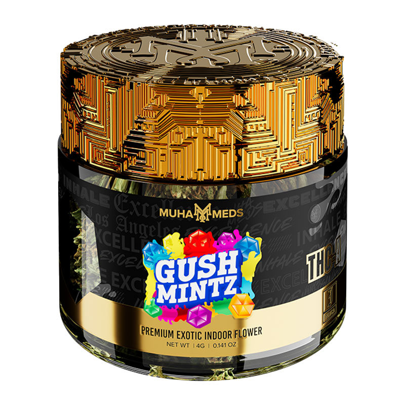 MUHA MEDS EXOTIC THC-A FLOWER JARS 4G GUSH MINTZ INDICA BOX OF 8