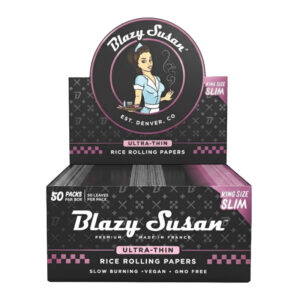 BLAZY SUSAN KING SIZE SLIM BLACK ULTRA THIN RICE ROLLING PAPERS - BOX OF 50