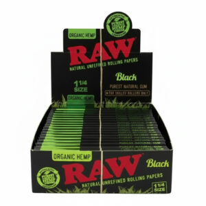 RAW ROLLING PAPER 1 1/4 BLACK ORGANIC 24CT