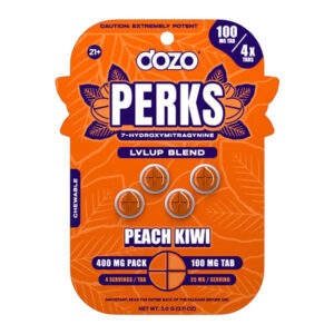 DOZO PERKS 7-HYDROXYMITRAGYNINE TABLETS LVLUP BLEND PEACH KIWI 100MG - BOX OF 4