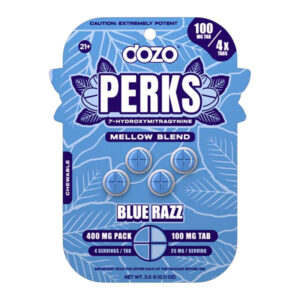 DOZO PERKS 7-HYDROXYMITRAGYNINE TABLETS MELLOW BLEND BLUE RAZZ 100MG - BOX OF 4