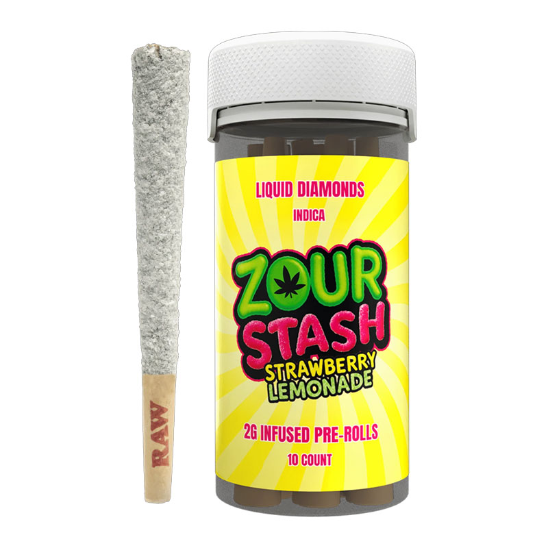 ZOUR STASH LIQUID DIAMOND  2G PRE-ROLLS STRAWBERRY LEMONADE (INDICA) - JAR OF 10