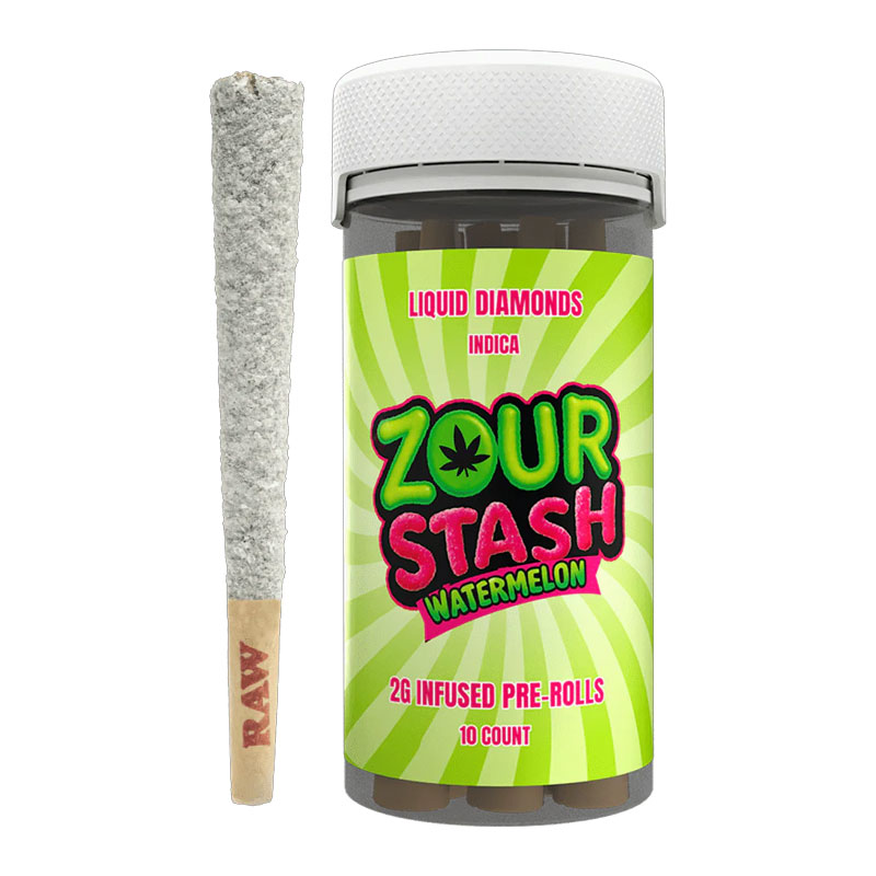 ZOUR STASH LIQUID DIAMOND  2G PRE-ROLLS WATERMELON (INDICA) - JAR OF 10