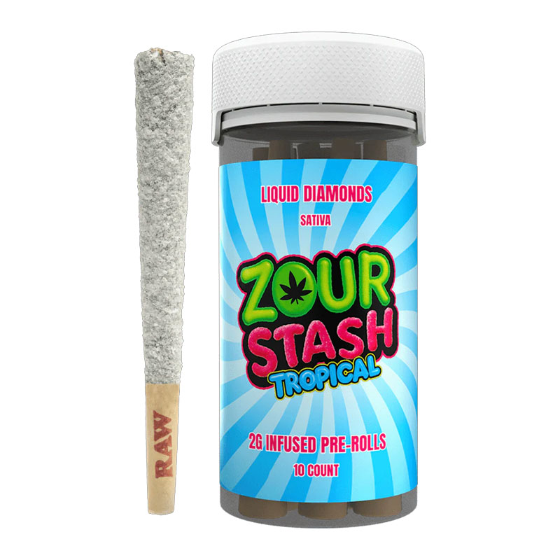 ZOUR STASH LIQUID DIAMOND  2G PRE-ROLLS TROPICAL (SATIVA) - JAR OF 10