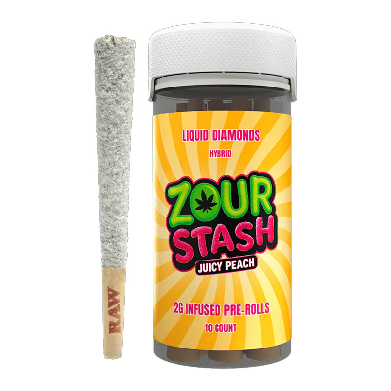 ZOUR STASH LIQUID DIAMOND  2G PRE-ROLLS JUICY PEACH (HYBRID) - JAR OF 10