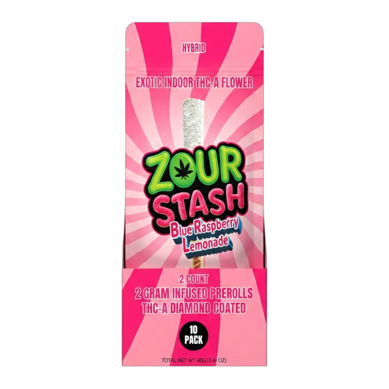 ZOUR STASH DIAMOND COATED PREROLLS 2G BLUE RASPBERRY LEMONADE (HYBRID) - BOX OF 10