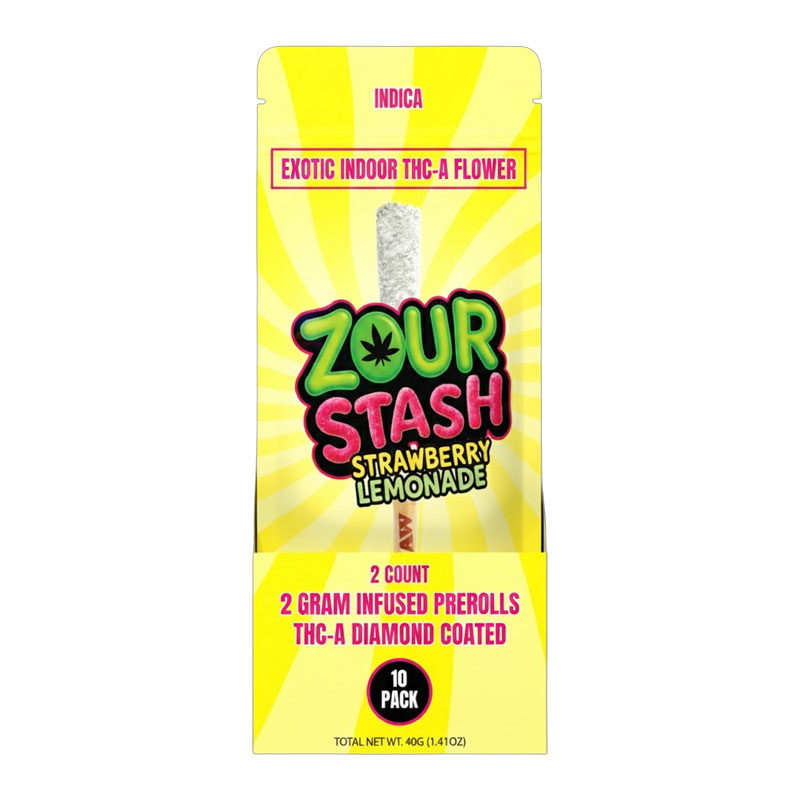 ZOUR STASH DIAMOND COATED PREROLLS 2G STRAWBERRY LEMONADE (INDICA) - BOX OF 10