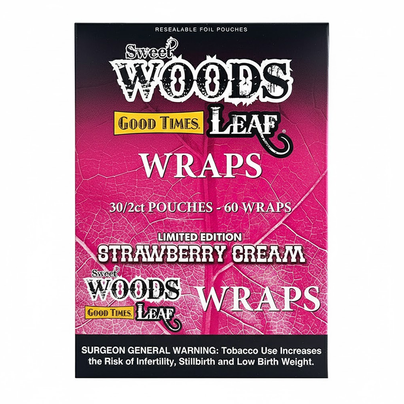 SWEET WOODS LEAF WRAPS STRAWBERRY CREAM 2 PACK - BOX OF 30